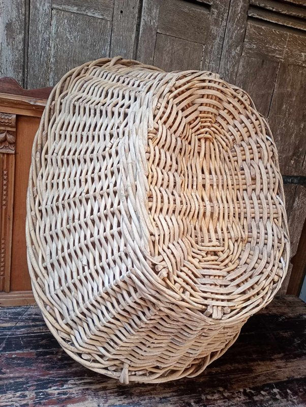 Thumbnail: Huge Antique thick wicker cane Washing / Wool / Bakers basket