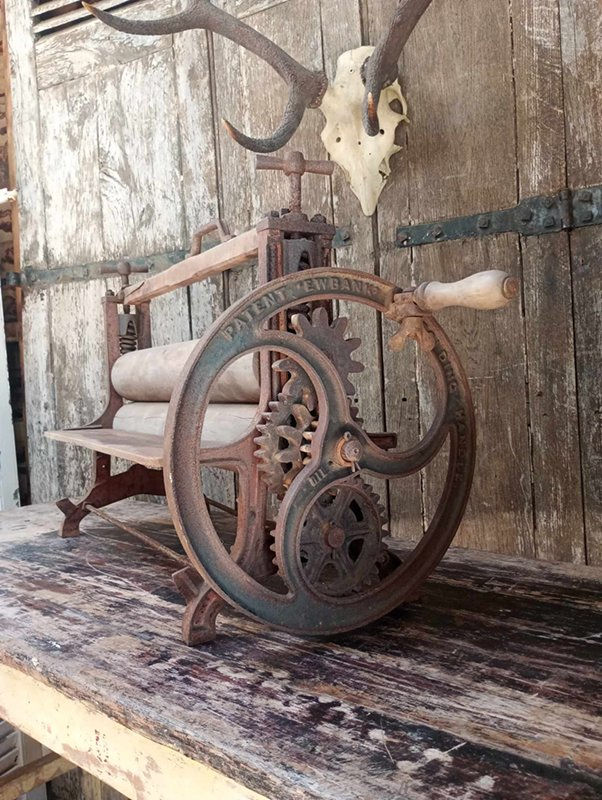 Thumbnail: Little Giant E W Bank. Cast iron, Antique folding handle wringer