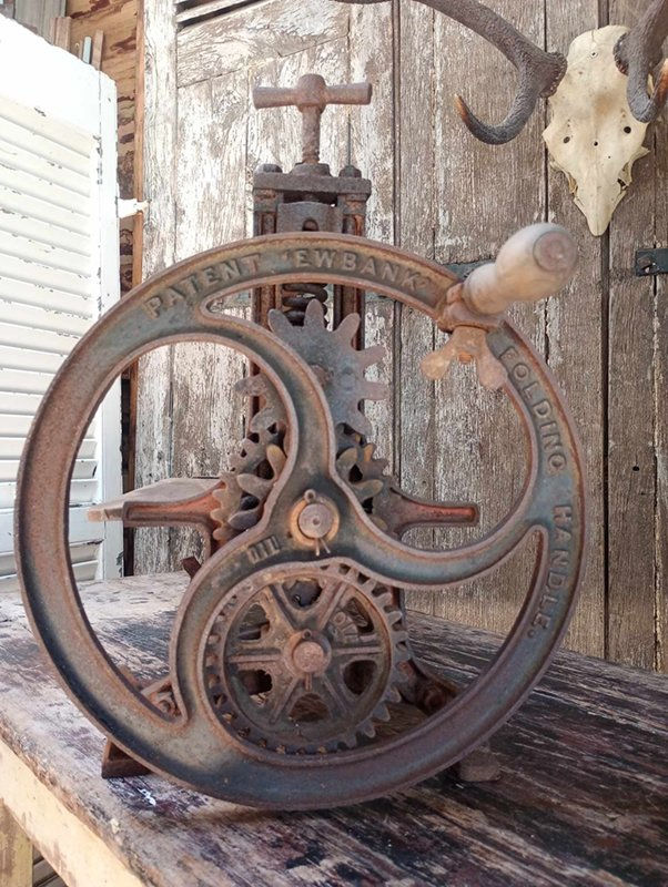 Thumbnail: Little Giant E W Bank. Cast iron, Antique folding handle wringer