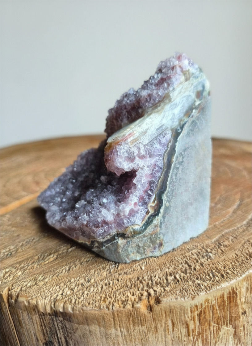 Thumbnail: Rainbow Amethyst Cut Base with Calcite Formation
