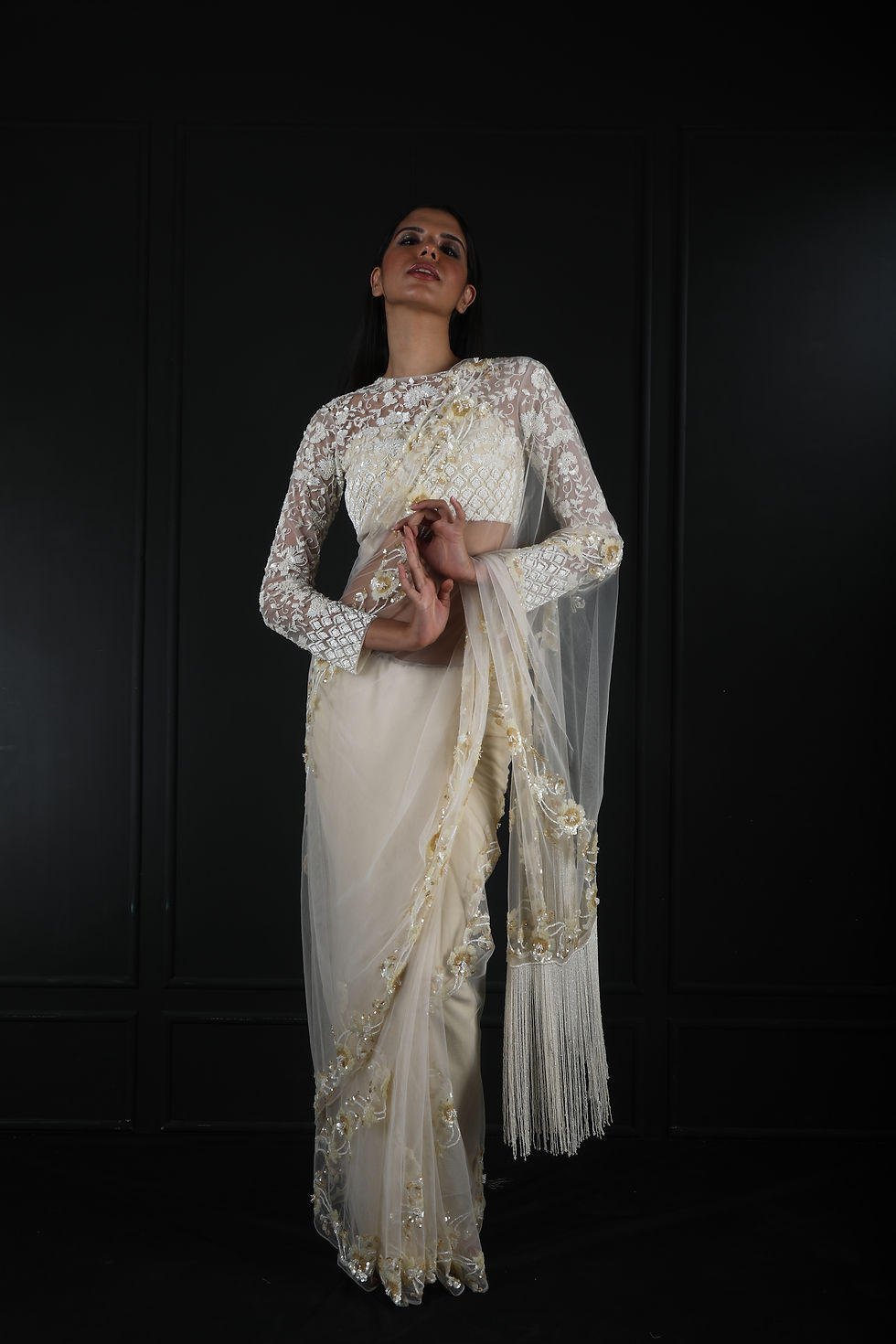 Thumbnail: Noorani Ivory Floral Saree