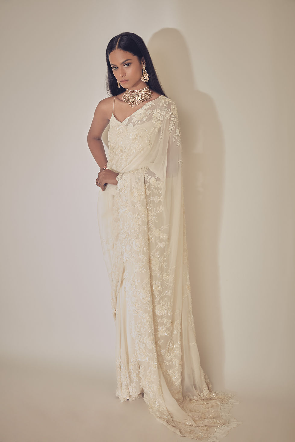 Thumbnail: Hand embroidered floral georgette saree