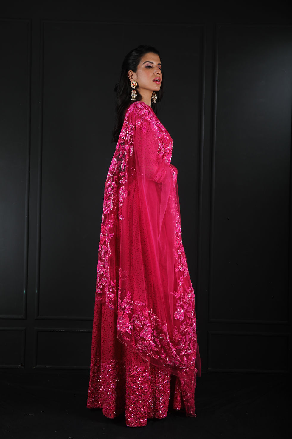 Thumbnail: Fuchsia pink embroidered Anarkali
