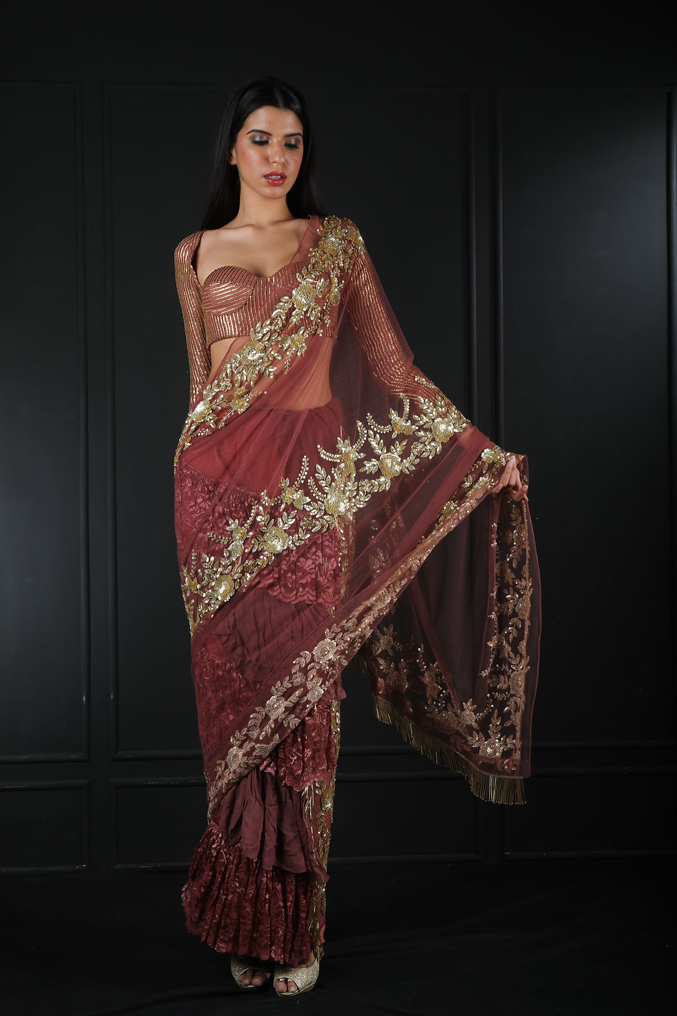 Thumbnail: Floral gathered saree