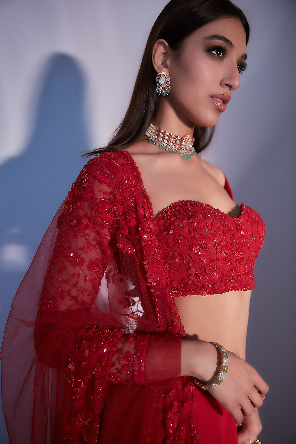 Thumbnail: Red Floral georgette lehnga