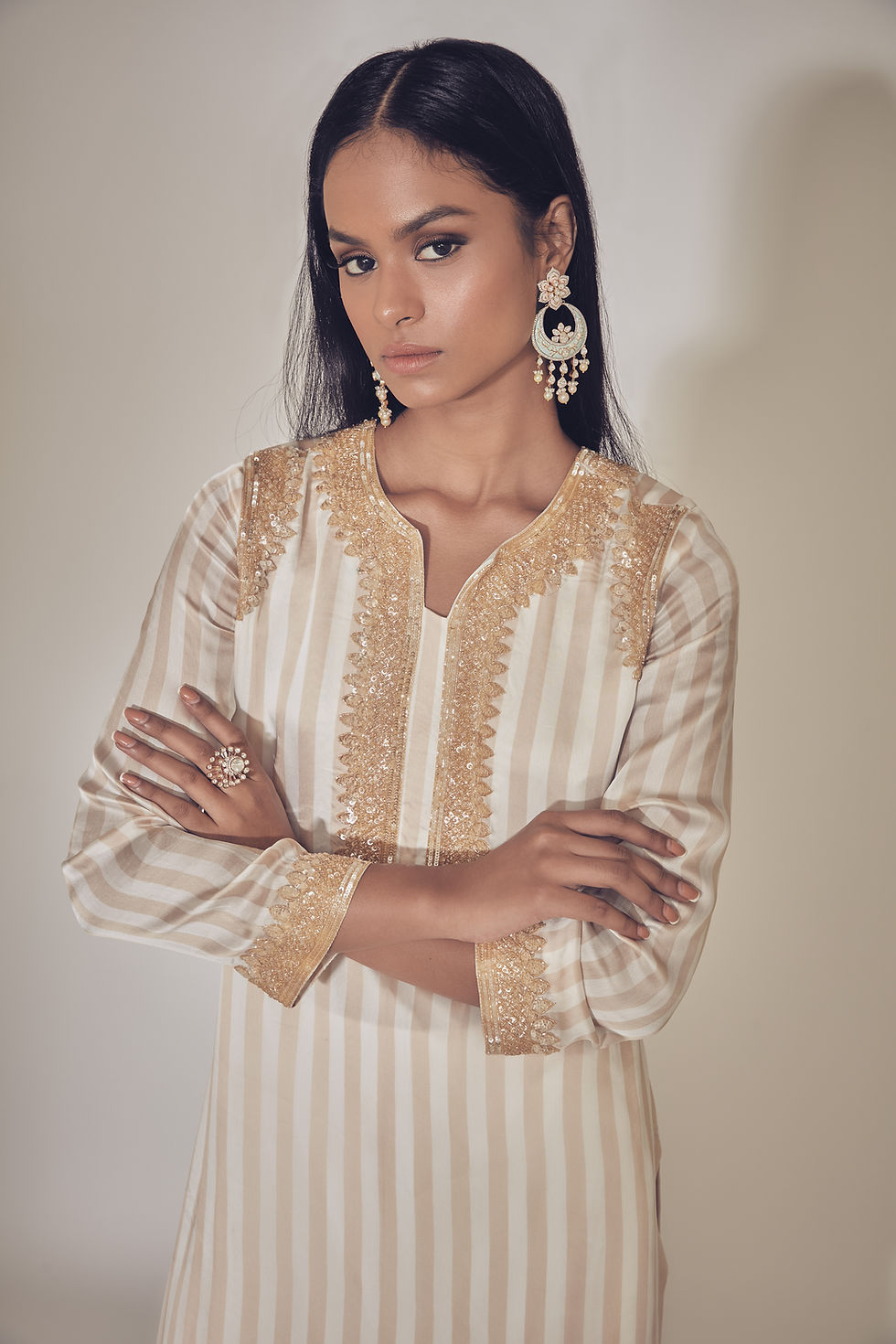 Thumbnail: Striped silk embroidered kurta