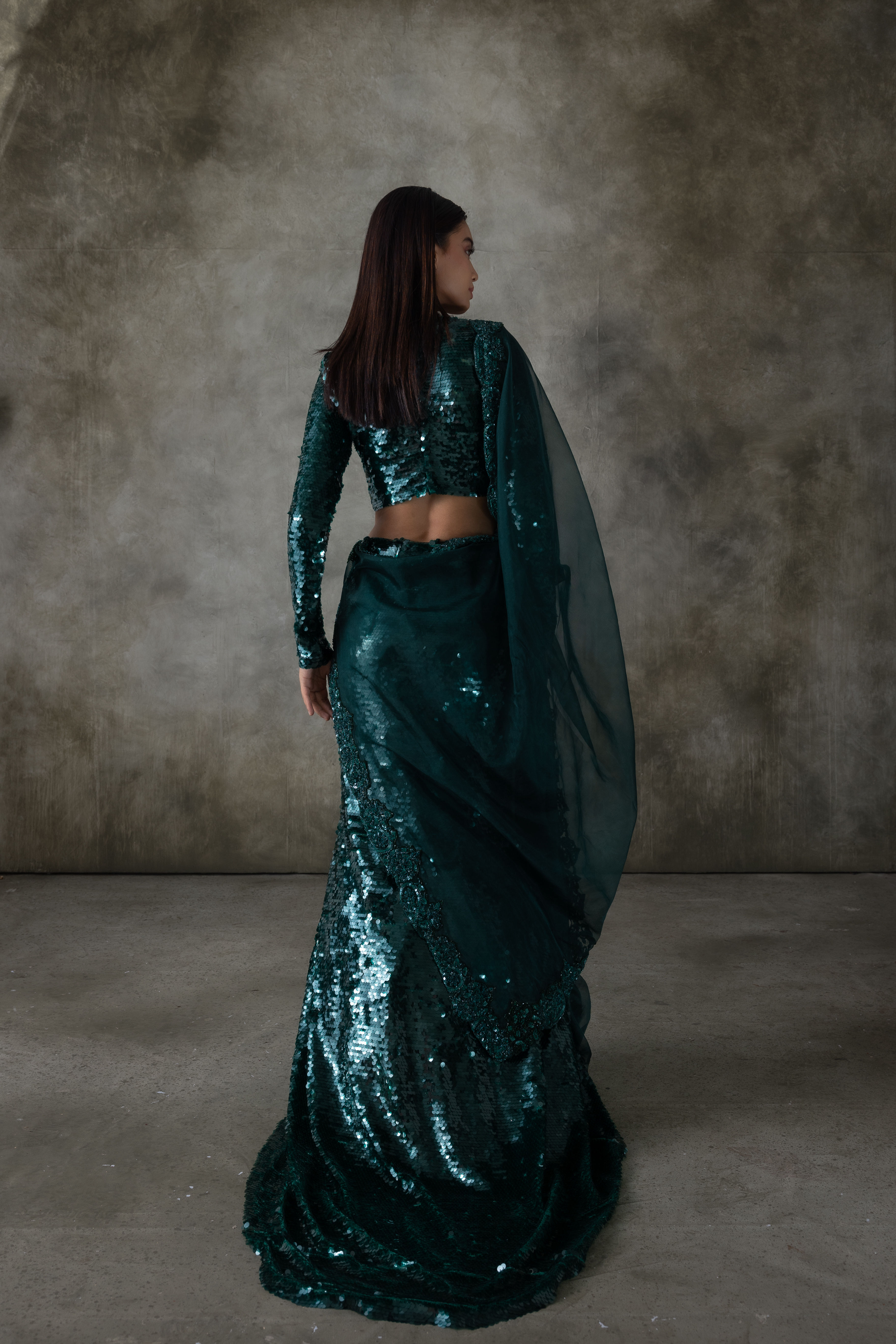 Hand embellished sequin trail lehenga