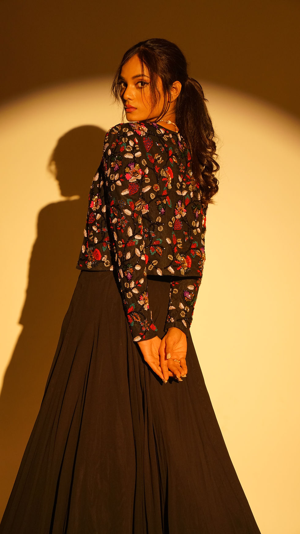 Thumbnail: Hand-Embroidered Floral Jacket & Lehenga Set
