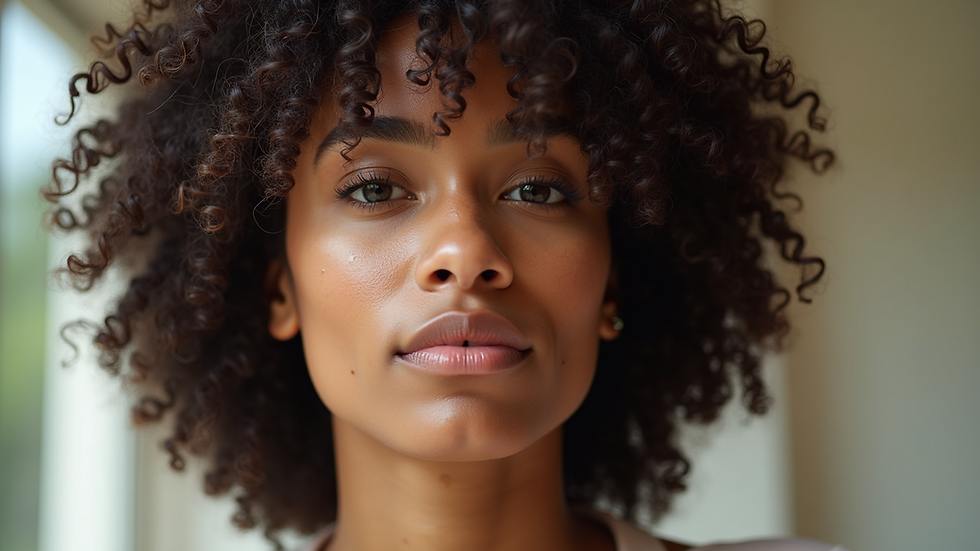 Eye-level view of natural hair sectioned and detangled with conditioner applied