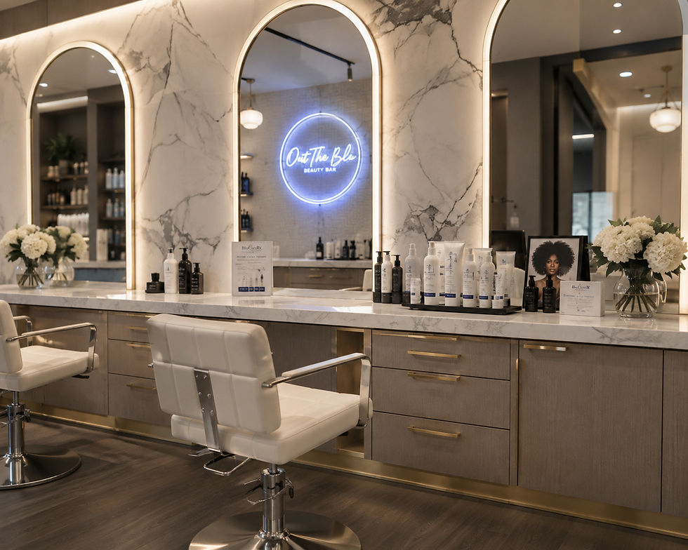 Eye-level view of a luxury salon styling station with elegant decor