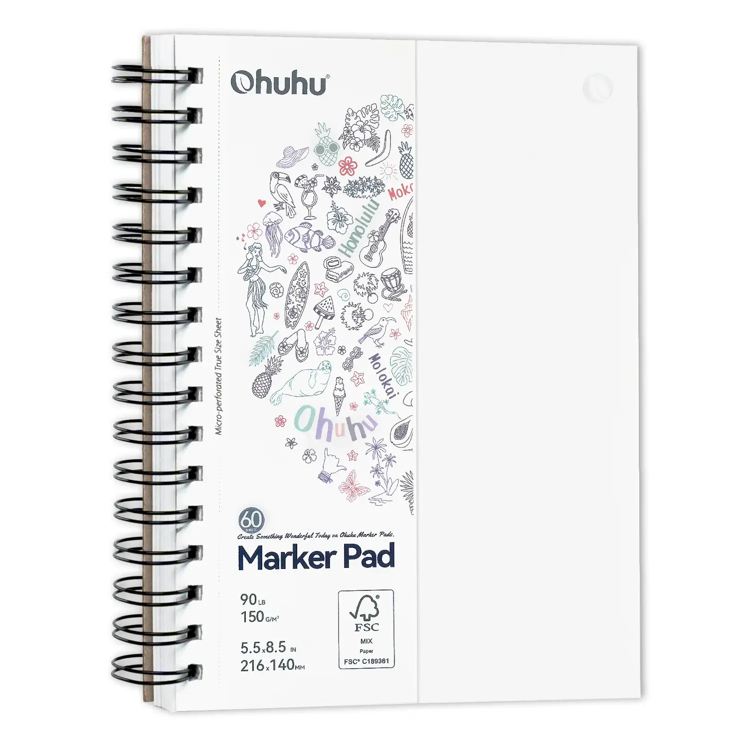 Ohuhu Sketchbook Bleedproof double face 60 feuilles détachables 150g 216x140mm