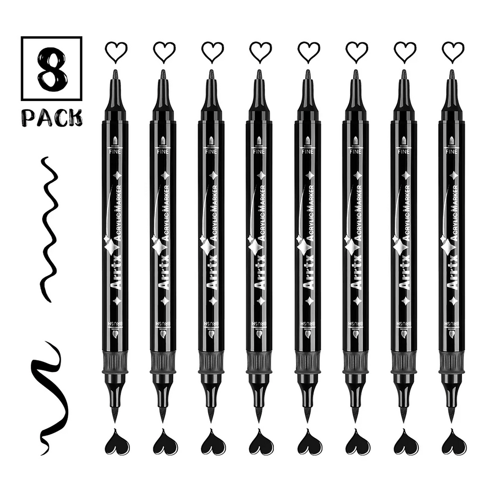 Miniature : ARRTX Lot de 8 marqueurs acryliques noirs à double pointe