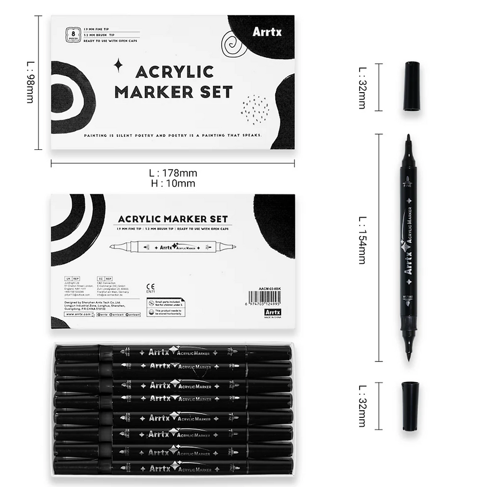 Miniature : ARRTX Lot de 8 marqueurs acryliques noirs à double pointe