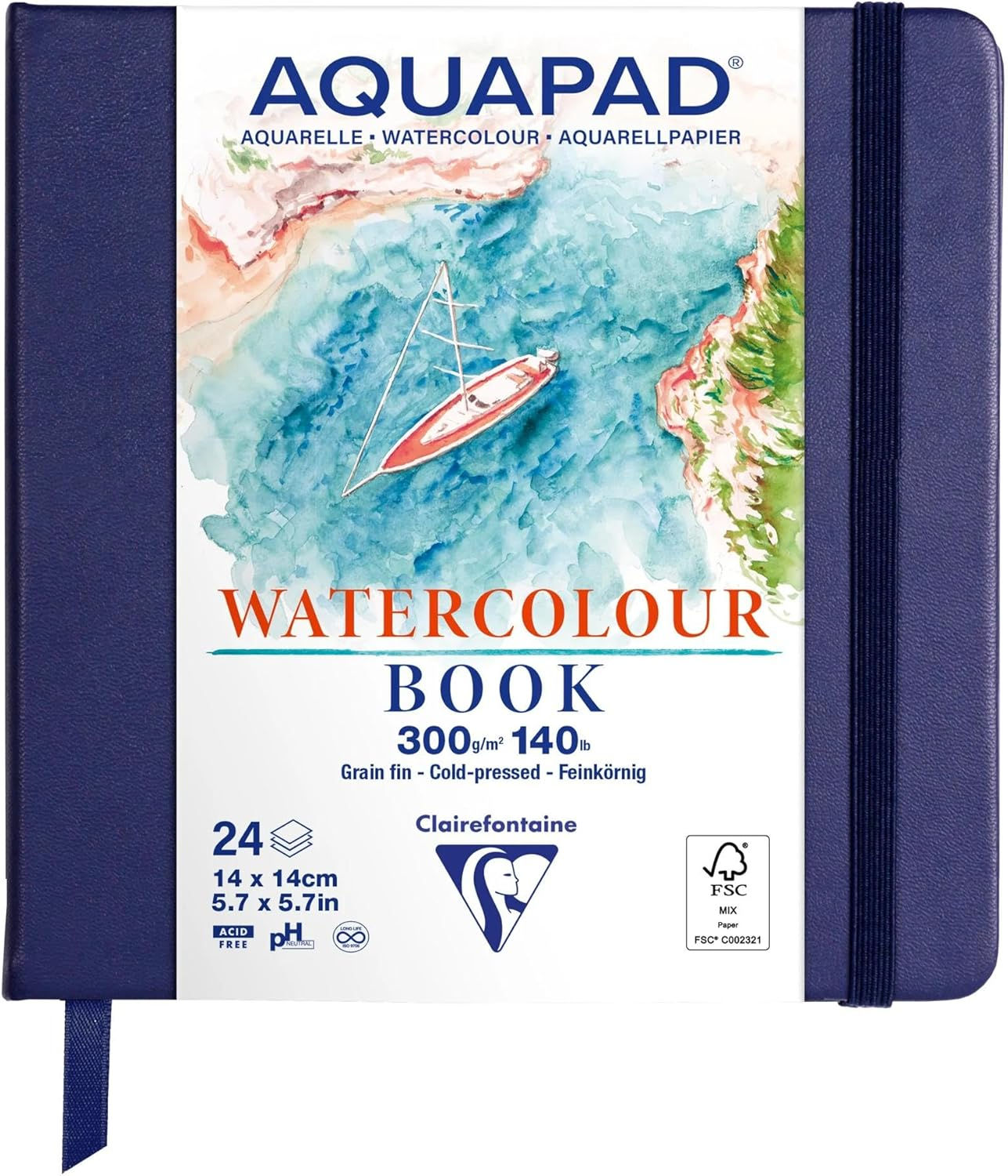CLAIREFONTAINE Carnet rigide Aquapad 14x14cm 24f 300g grain fin