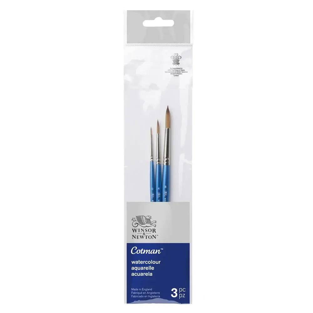 WINSOR&NEWTON Cotman Pinceau aquarelle manche court x3 rond 0/4/8