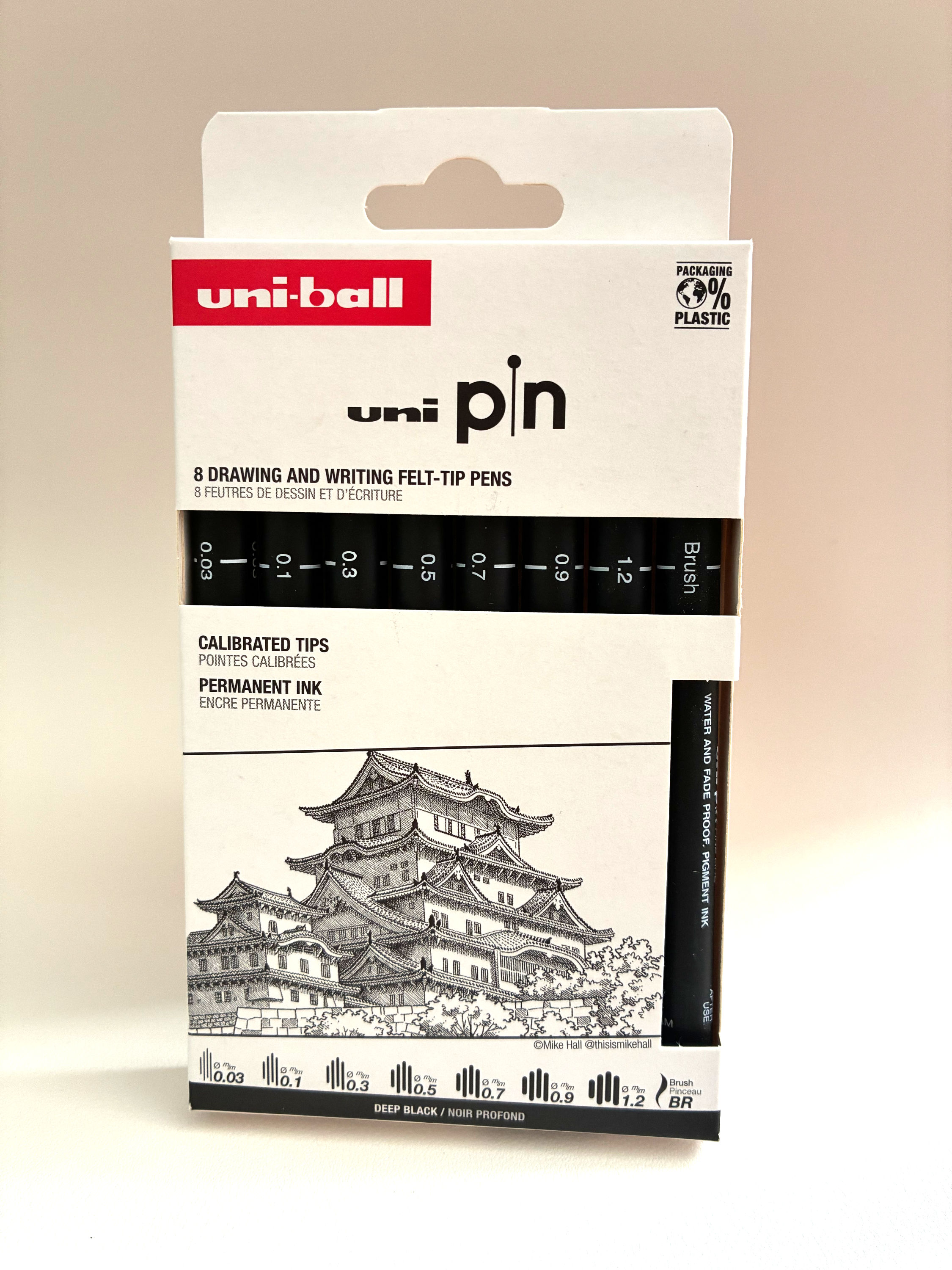 UNI BALL Pochette 8 feutres PIN calibres noir 8 pointes