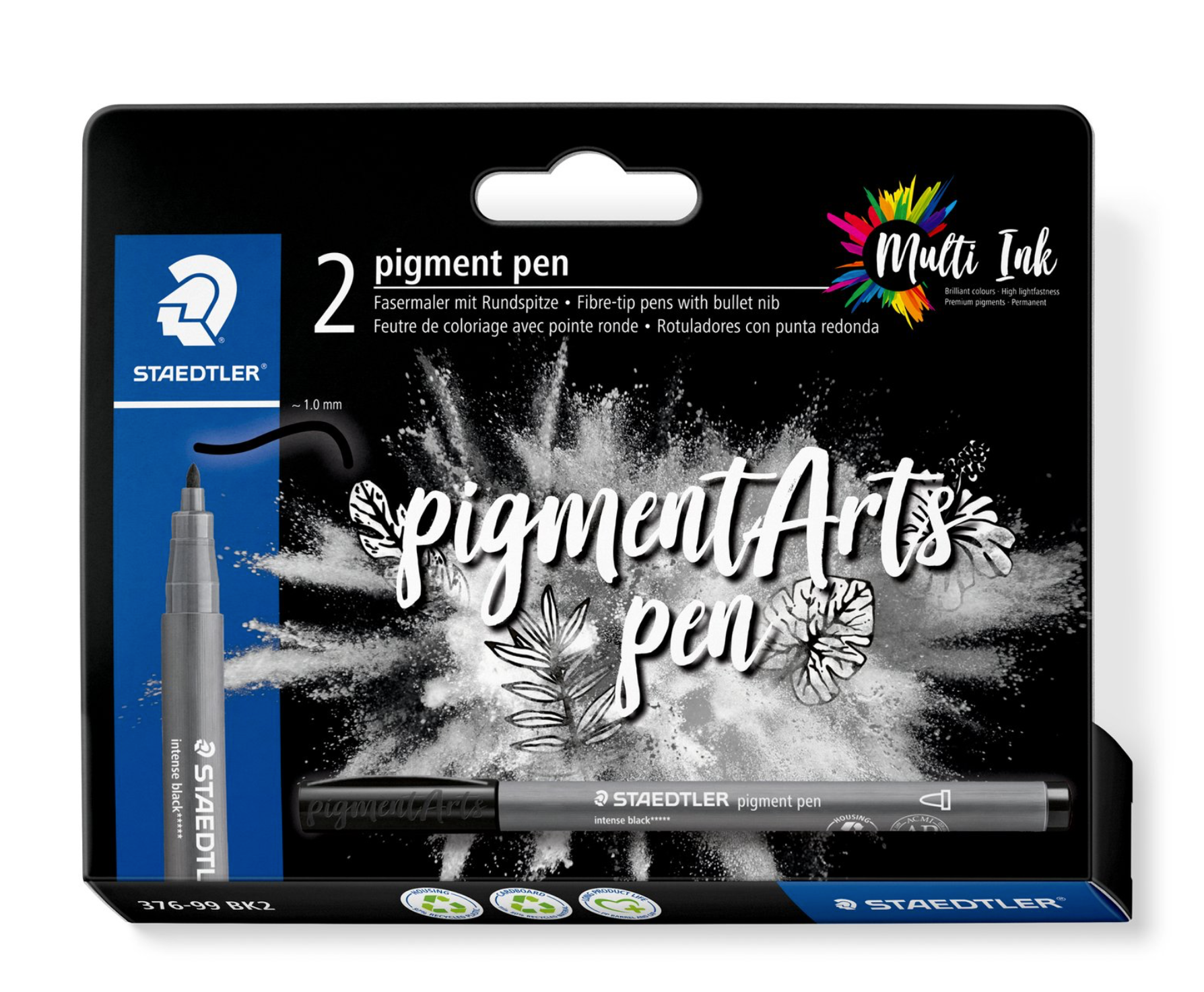 STAEDTLER Pigment pen Blister 2 feutres pointe ogive 1mm noir intense