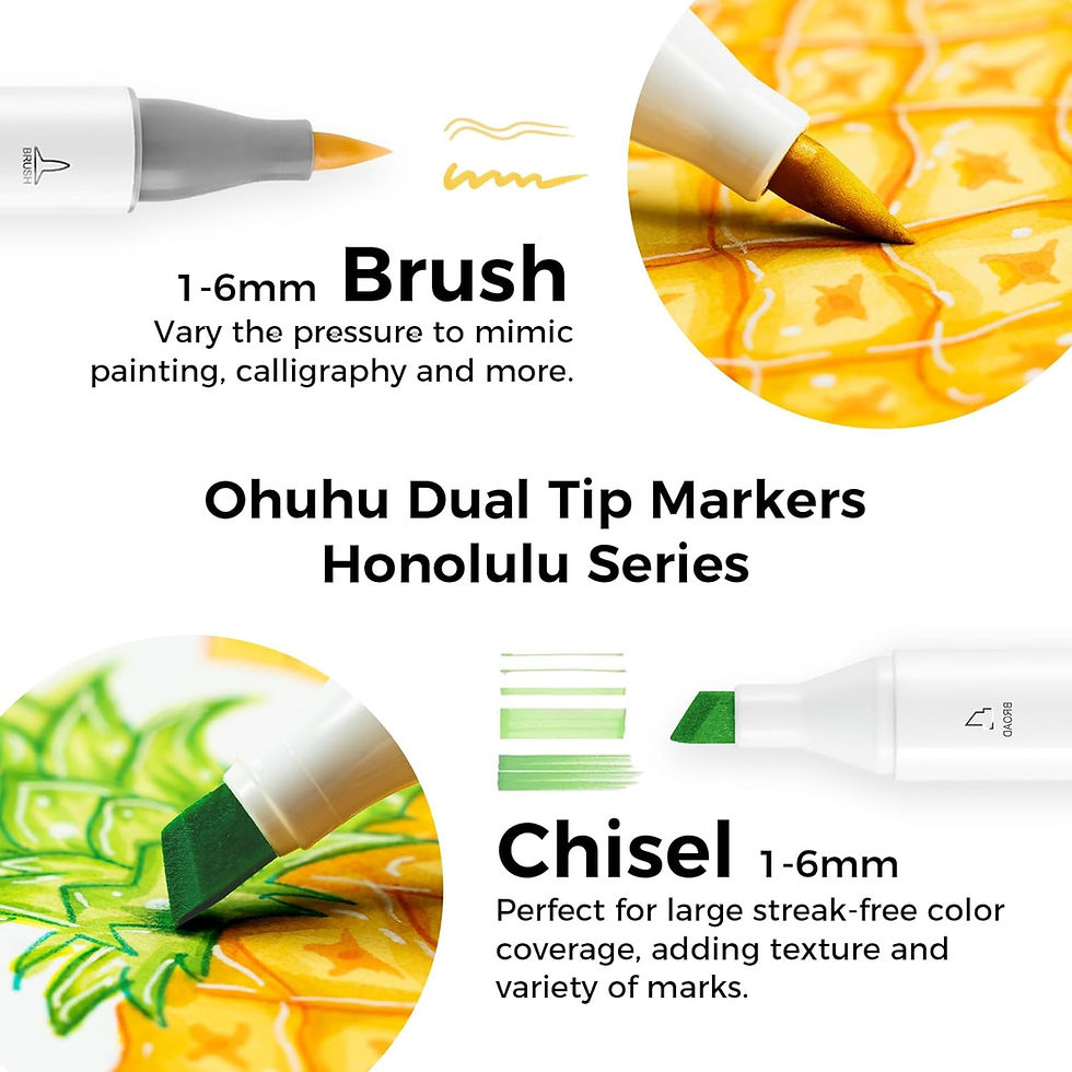 Miniature : Ohuhu Honolulu 48 feutres à alcool couleurs pastels, pointes brush & biseautée