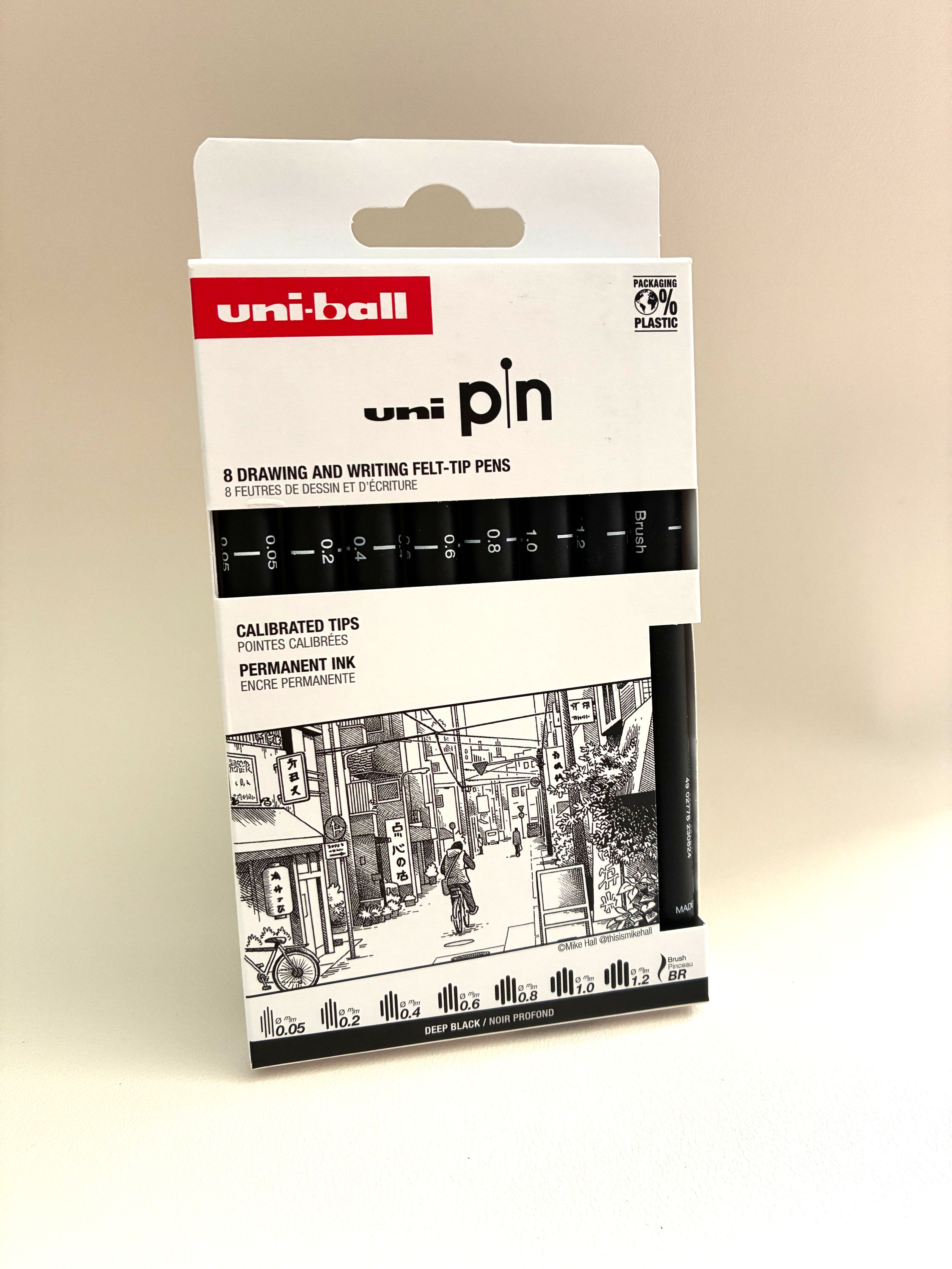 UNI BALL Pochette 8 feutres PIN calibres noir 8 pointes