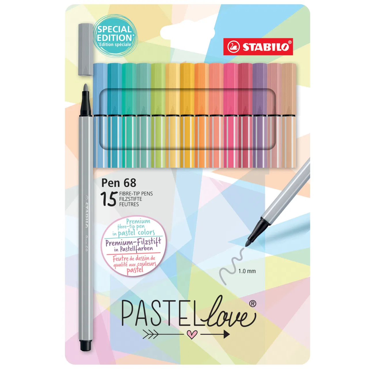 STABILO Pen 68 Etui carton de 15 feutres de couleur pastel