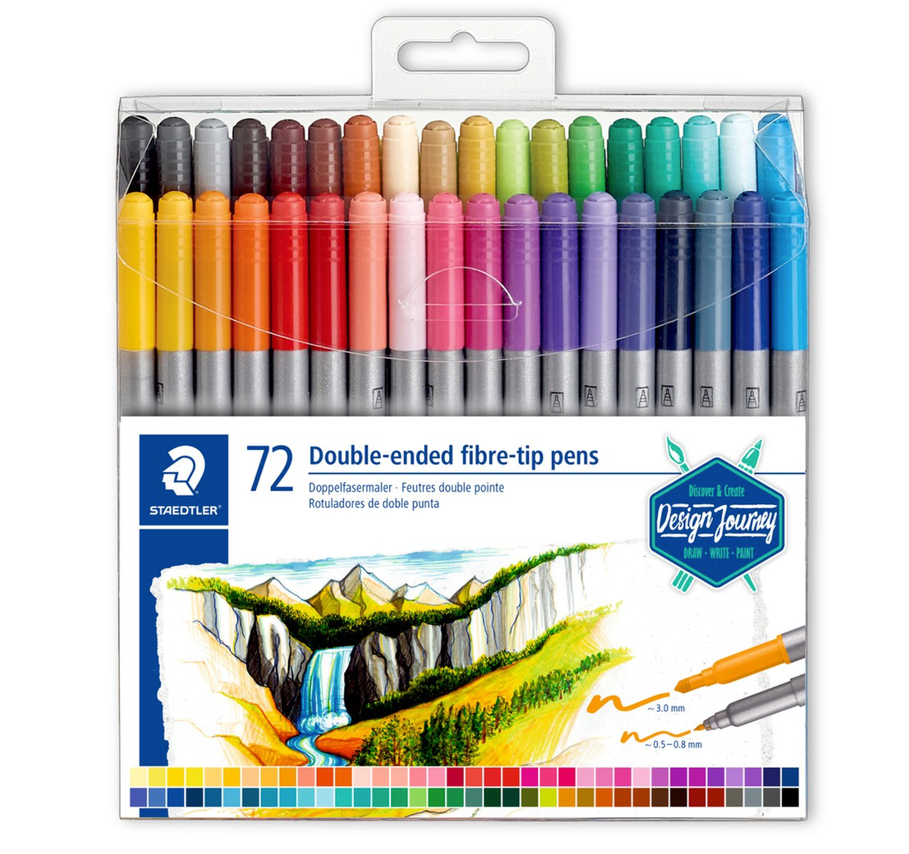 STAEDTLER Etui de 72 feutres double pointe 3,0 mm et 0,5-0,8 mm