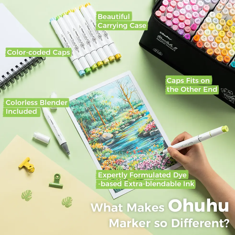 Miniature : Ohuhu Honolulu 216 feutres à alcool pointes brush & fines