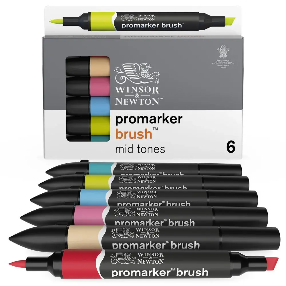 WINSOR&NEWTON Promarker brush set x6 tons moyens