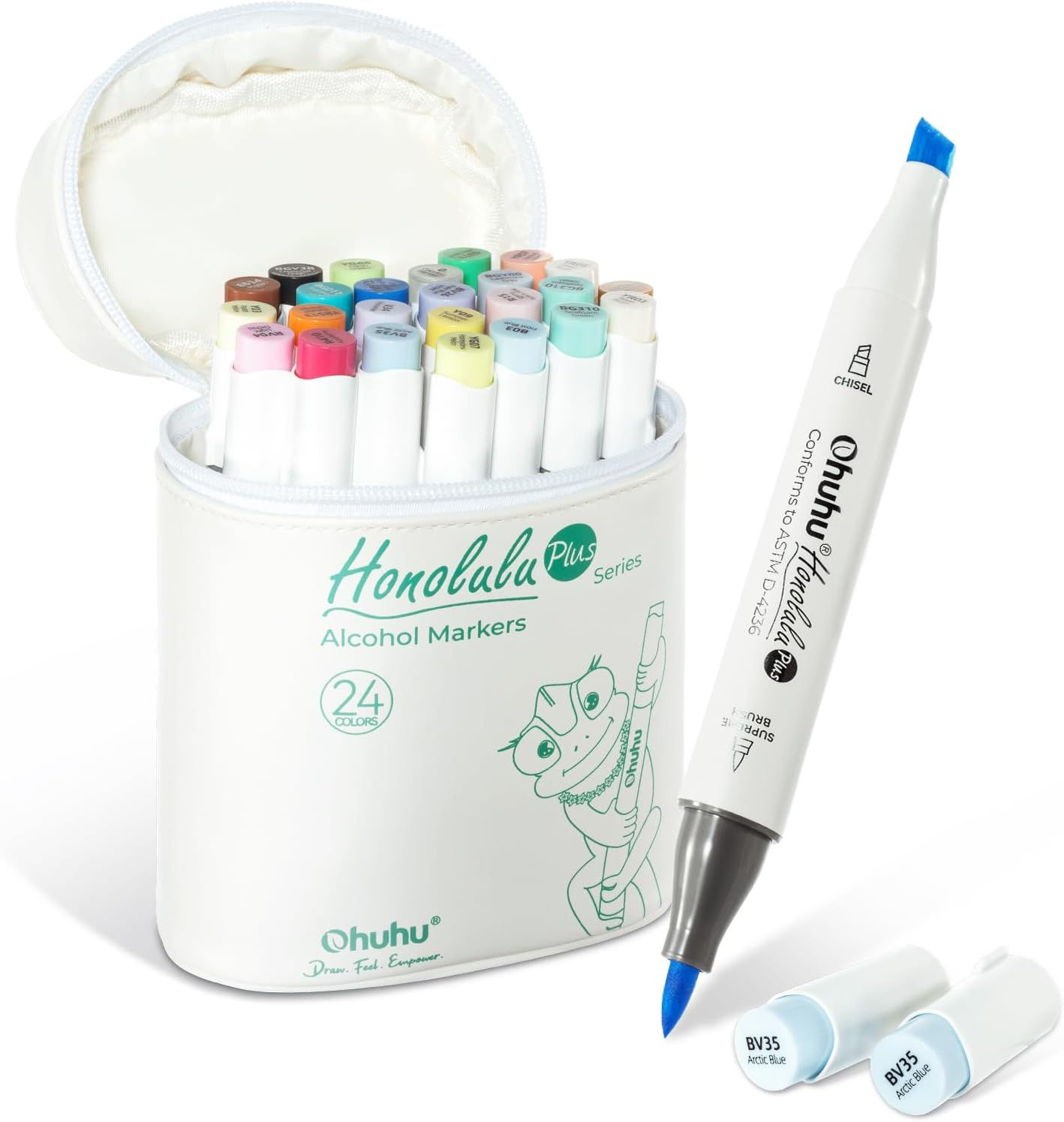 Ohuhu Honolulu 24 feutres à alcool couleurs basiques, pointes brush & biseautée