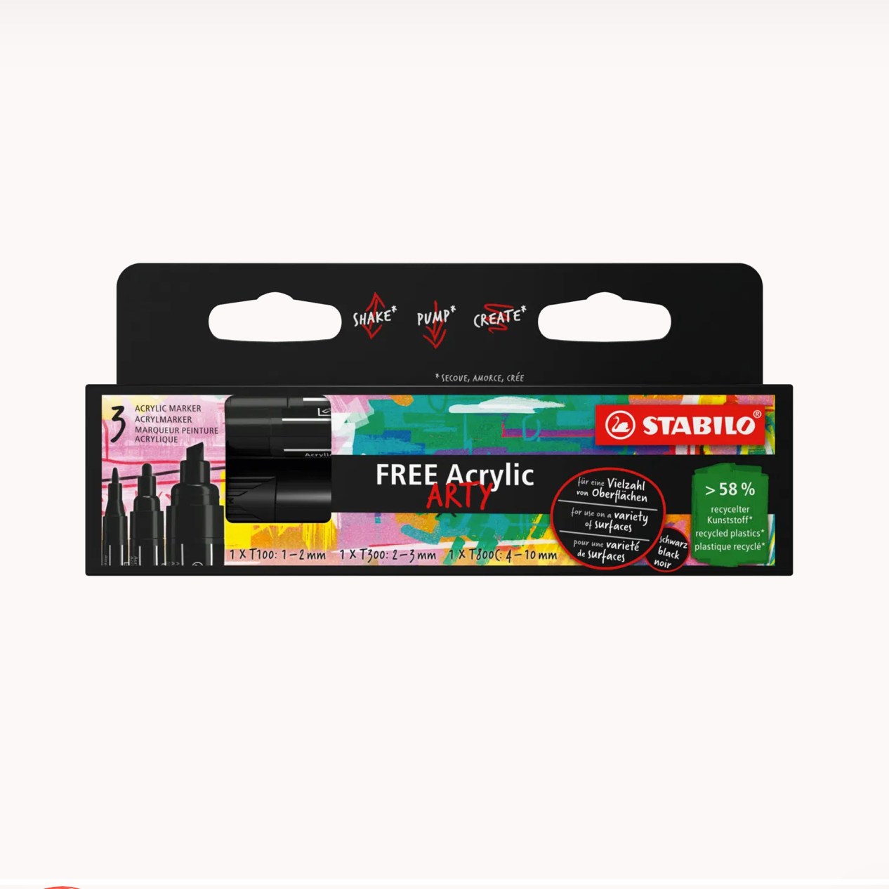 STABILO FREE Acrylic Etui carton x 3 pointes assorties - noir