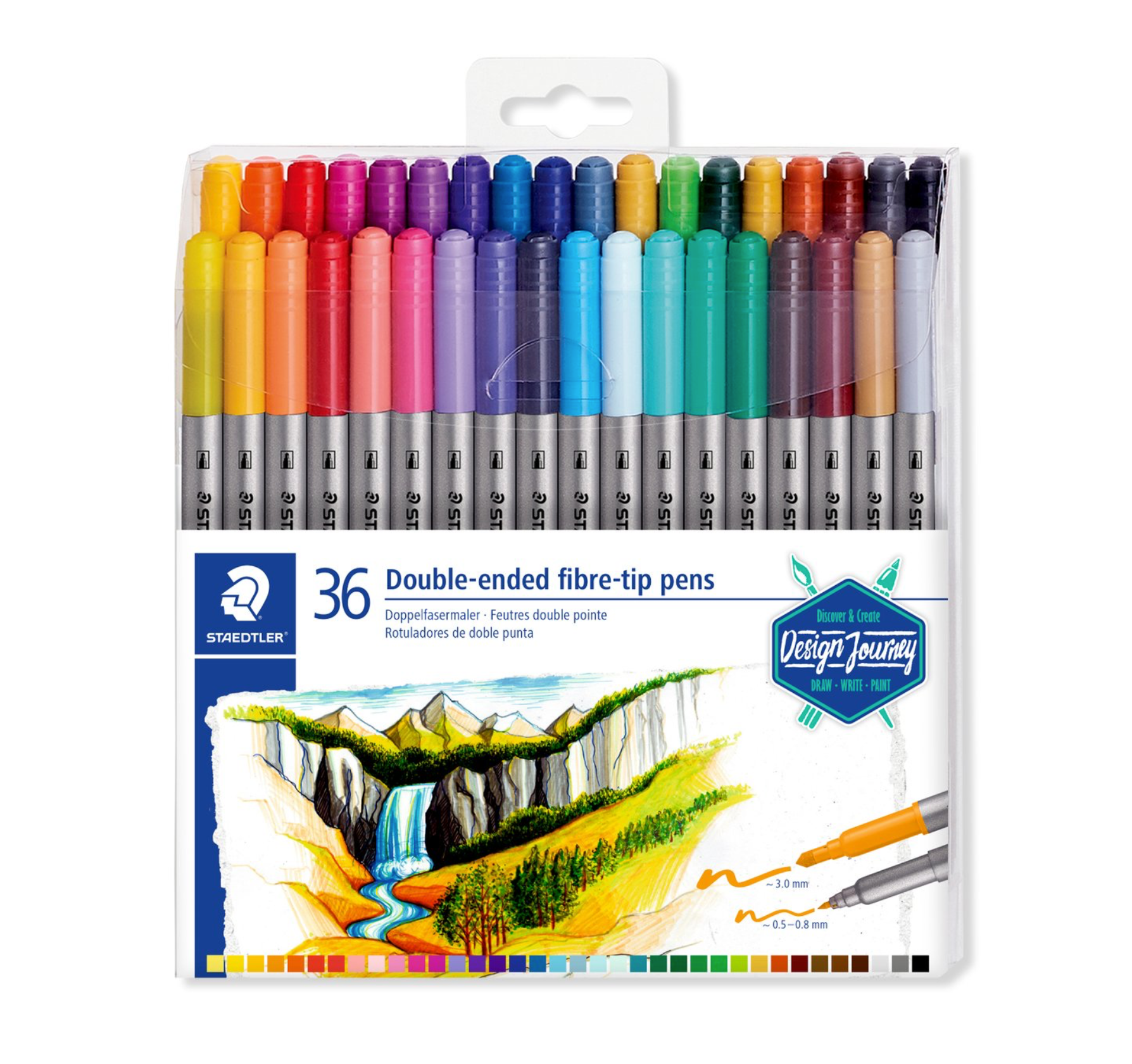STAEDTLER Etui de 36 feutres double pointe 3,0 mm et 0,5-0,8 mm