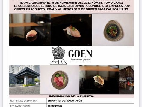 Restaurante Goen obtiene "Reconocimiento Garantía Baja California en Pescados y Mariscos"