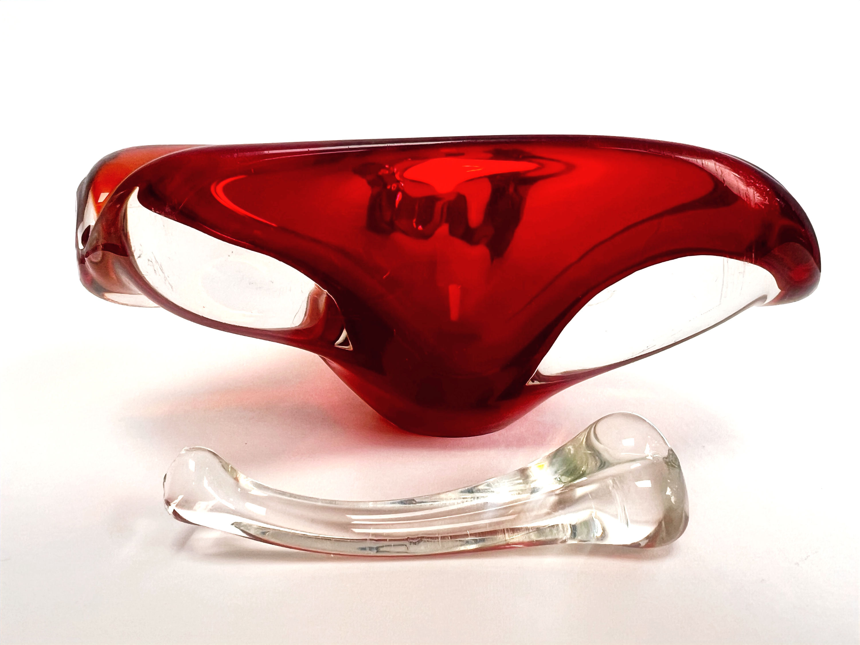 Vintage 1960's, Murano Seguso Vetri d'Arte, Sommerso freeform glass bowl dish