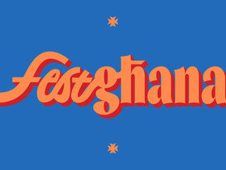 Orange and red festgħana logo with blue background