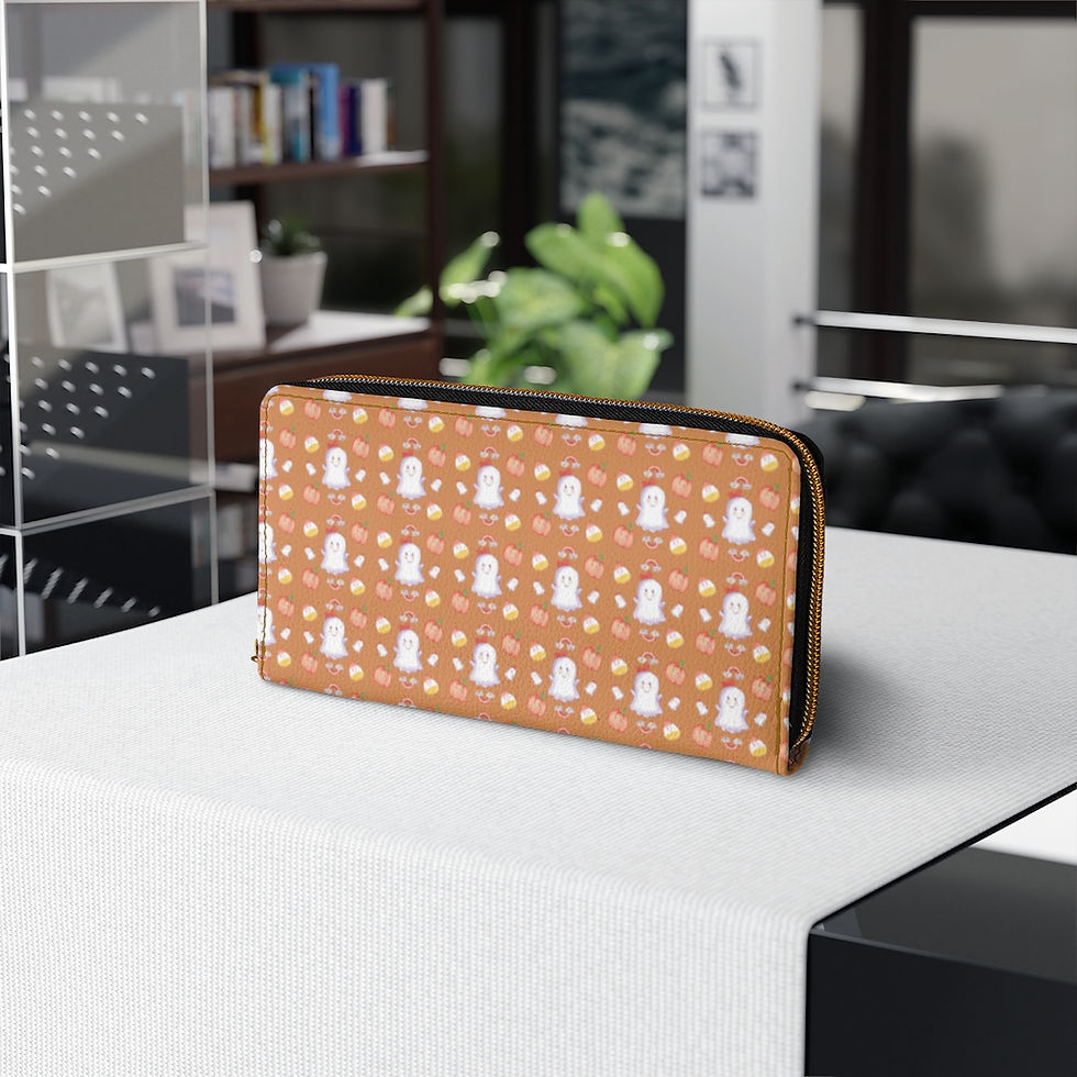 Thumbnail: Spookie Boopie, Orange Print,  Zipper Wallet