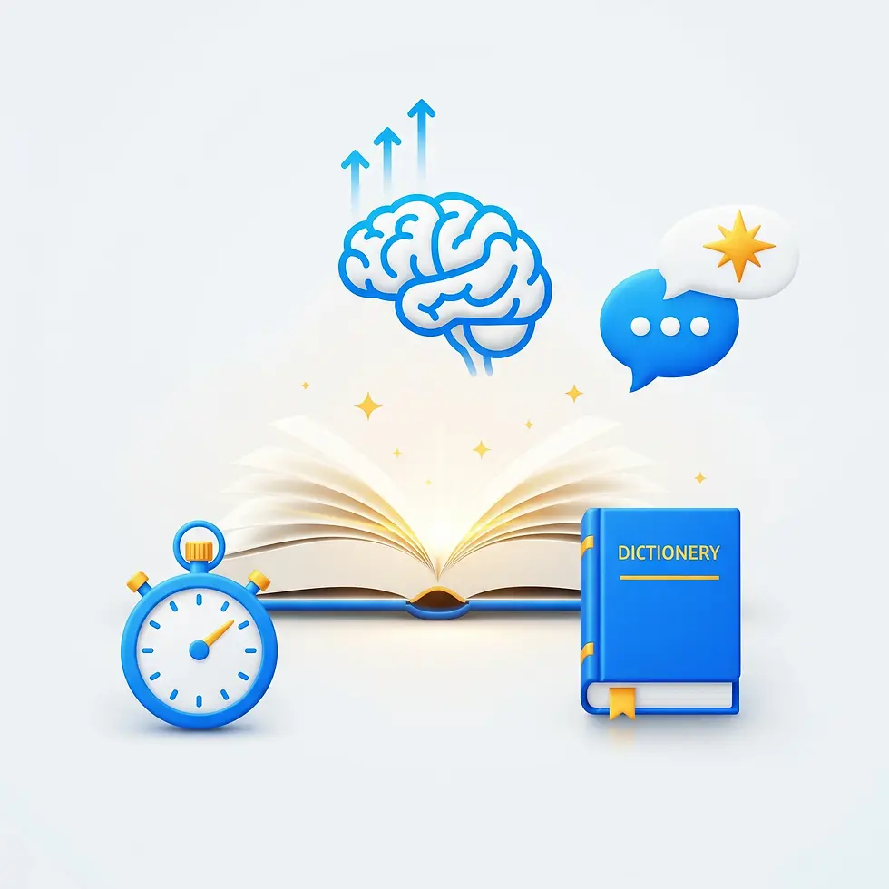 Focused student improving verbal ability by reading and studying in a modern study environment.