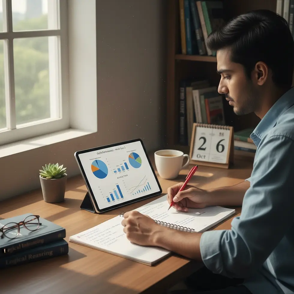 Student mapping logical puzzle information into structured tables and diagrams during DILR practice
