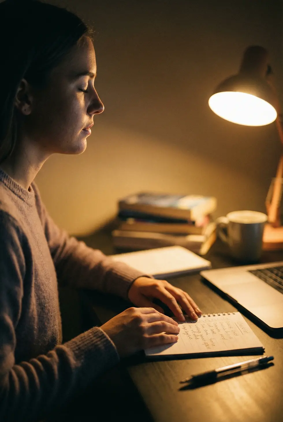 Aspirant performing a short breathing routine before starting a mock with checklist nearby