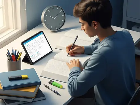 Focused student managing time effectively while preparing for IPMAT exam.