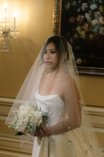 bridal portrait with lily of the valley tulle veil