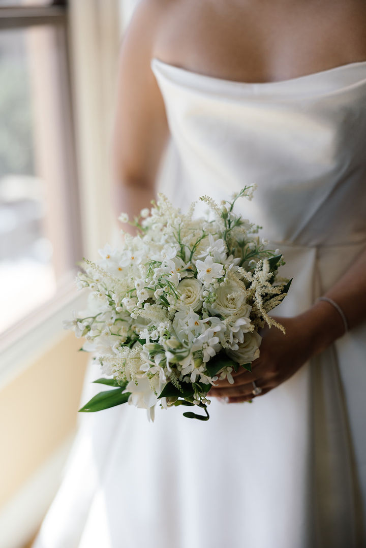 bridal portrait with lily of the valley bouquet