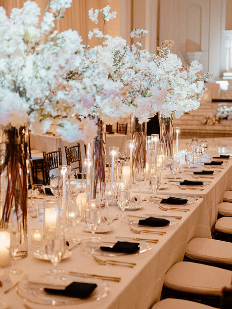 chic cherry blossom reception at Vibiana