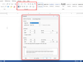 Word document with an open Paragraph settings dialog box highlighted in red. Toolbar features alignment options. Bottom shows "Centre of Power" logo.