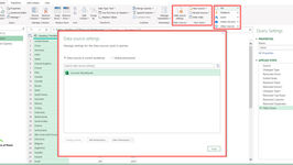 Excel Power Query showing data source settings. A list of countries is visible on the left. The toolbar displays various data options.