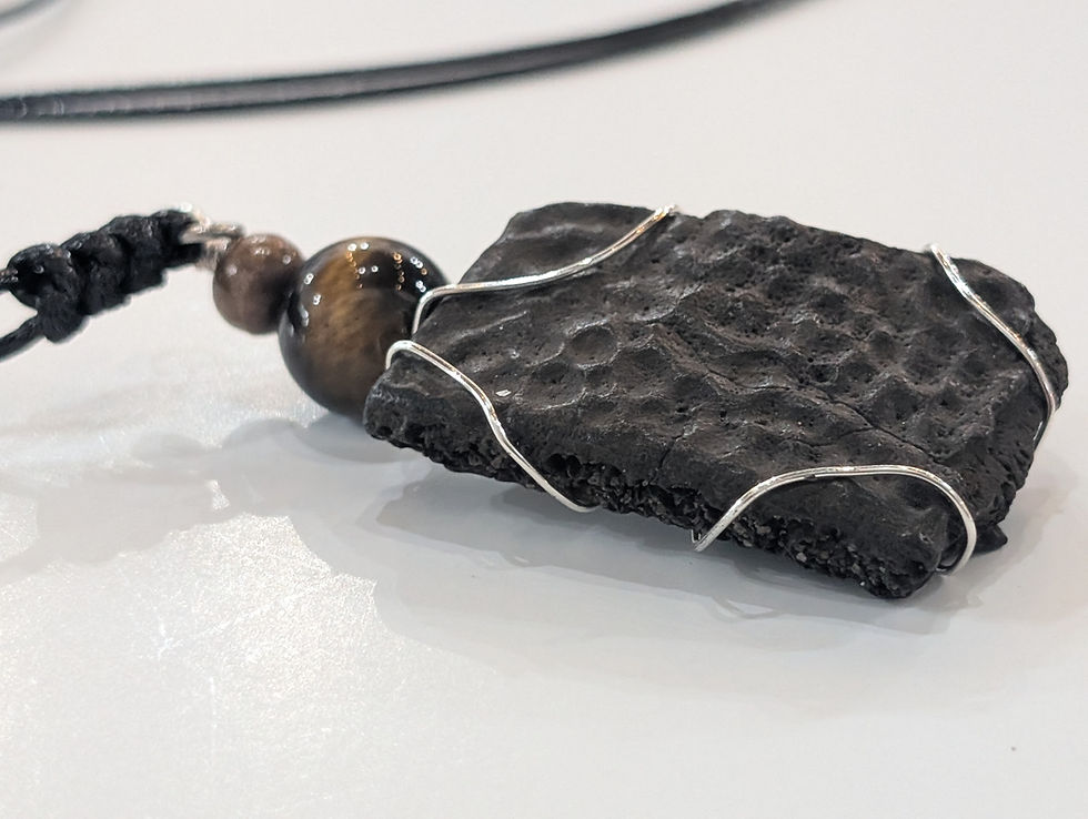 Thumbnail: Fossil softshell turtle shell and tiger eye necklace 