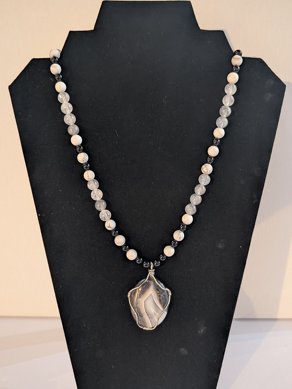 Grey Agate, Howlite, and Quartz necklace by New Moon Creations