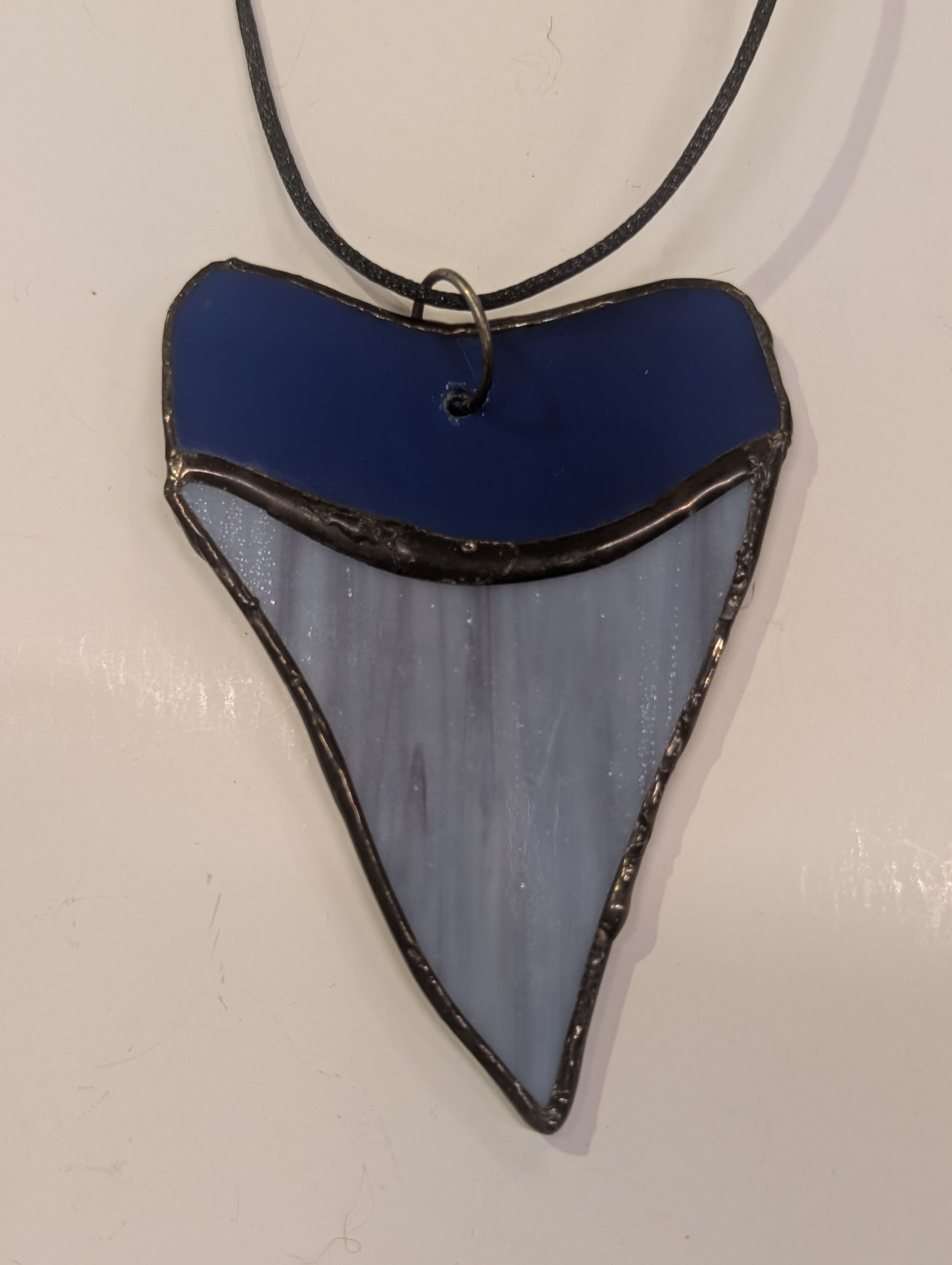 Light Blue Stained Glass Megalodon Shark Tooth with Dark Blue Top