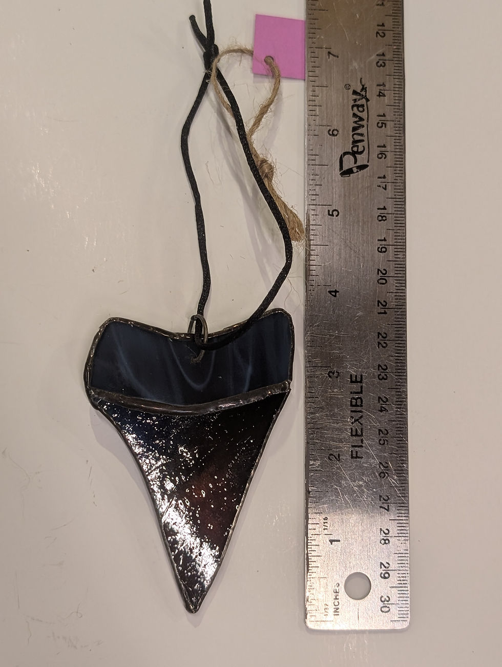 Thumbnail: Brown and Blue Swirl Stained Glass Megalodon Shark Tooth with Dark Blue Top