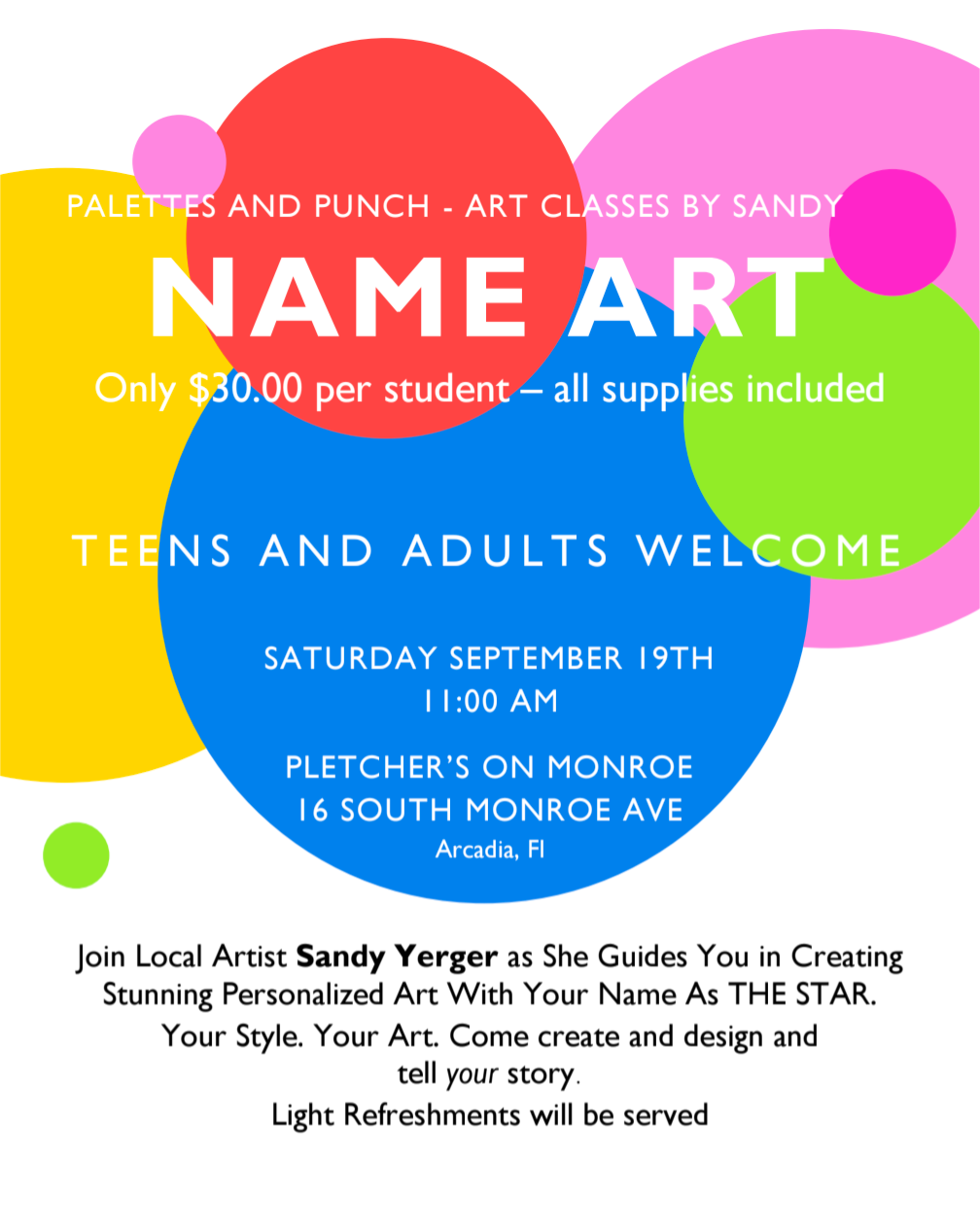 Name Art  - Art Class with Sandy Sept 19th at 11 AM