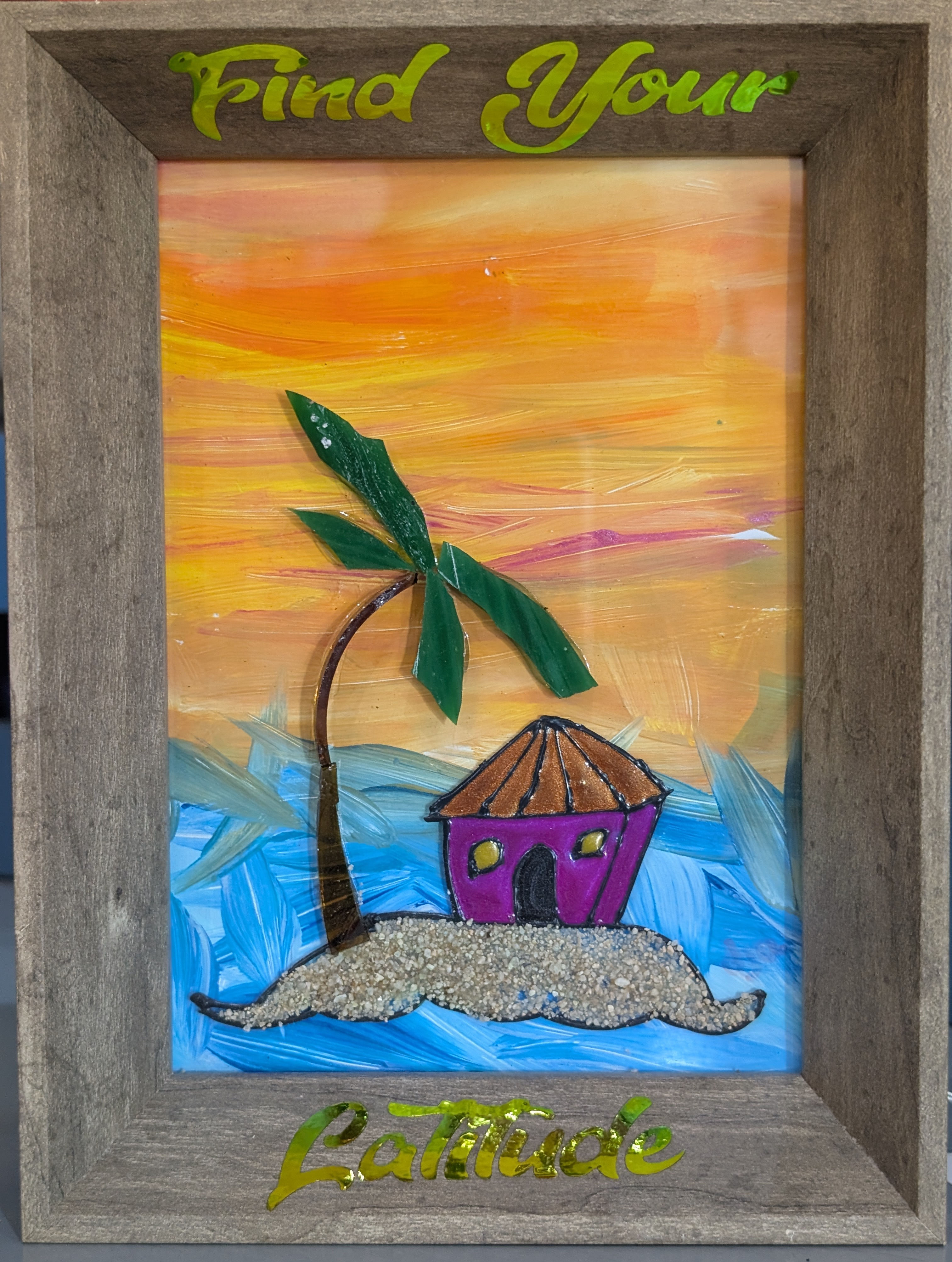 Sunset beach hut resin glass art