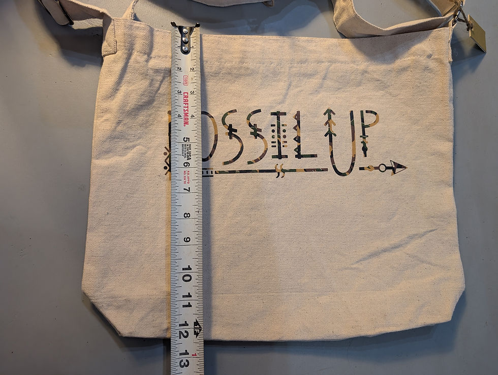 Thumbnail: Fossil Up Camo Decal Tote Bag with Bone Carabiner - Canvas Zippered Tote